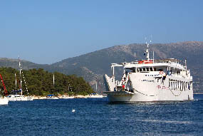 Ferry arriving in the port of Fiscardo