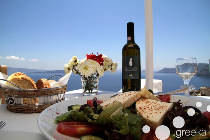 Famous wine of Santorini Greece