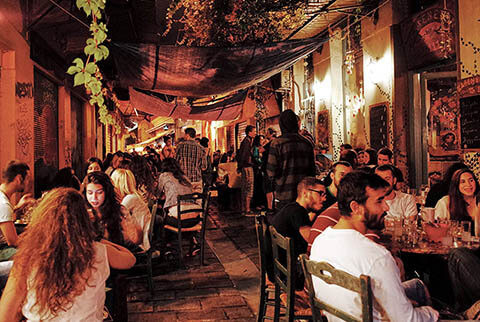 The street of Athens by night