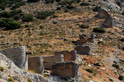 Ruins of stone built windmills. Lassithi, Crete.