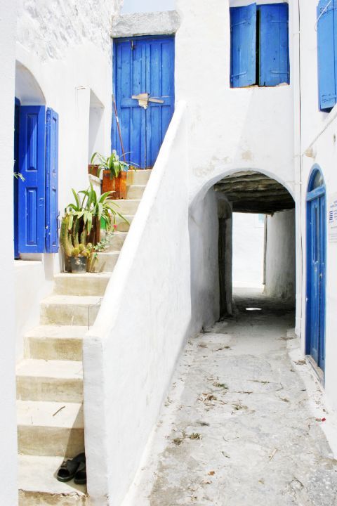 White and blue buildings. A pure example of Cycladic architecture in Amorgos