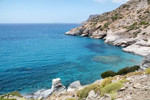 Mouros beach, Amorgos. A place that is popular for its rare waters and rocky surroundings.