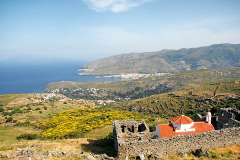 The monastery of Saint Irene in the village of Apoikia, Andros. Its position offers a wonderful view over the surrounding area.