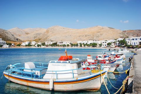 Small boats on the harbor of Folegandros, also known as Karavostasis.