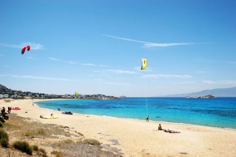 Activities on the lovely beach of Mikri Vigla. Naxos, Cyclades.