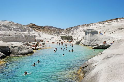 Sarakiniko beach. One of the most popular beaches in Milos.