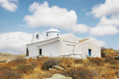 Whitewashed church on top of a hill in Kalo Livadi.