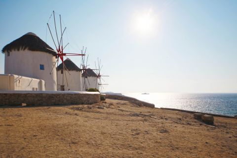 Traditional Cycladic windmills in town
