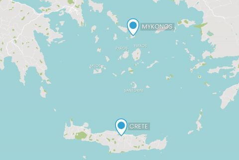 Crete Mykonos on map