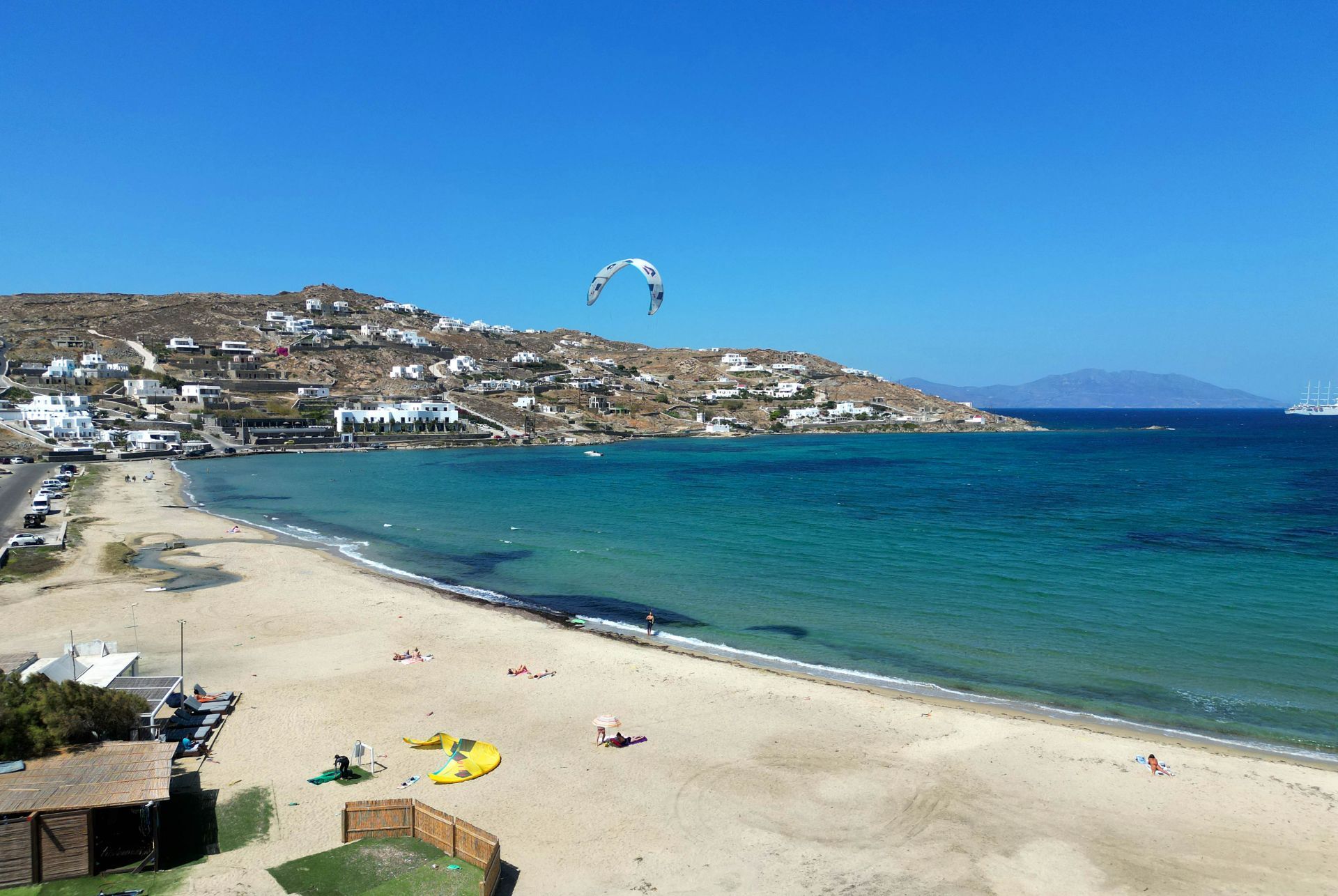 Kitesurfing in Korfos Beach, one of the windiest areas of Mykonos