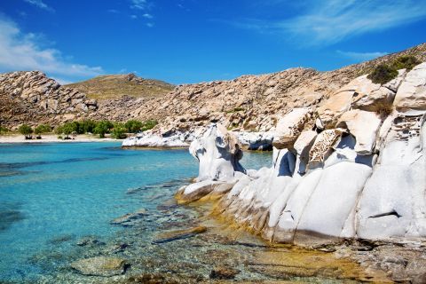 Amazing waters and white-colored rock formations. Kolymbithres beach, Paros.