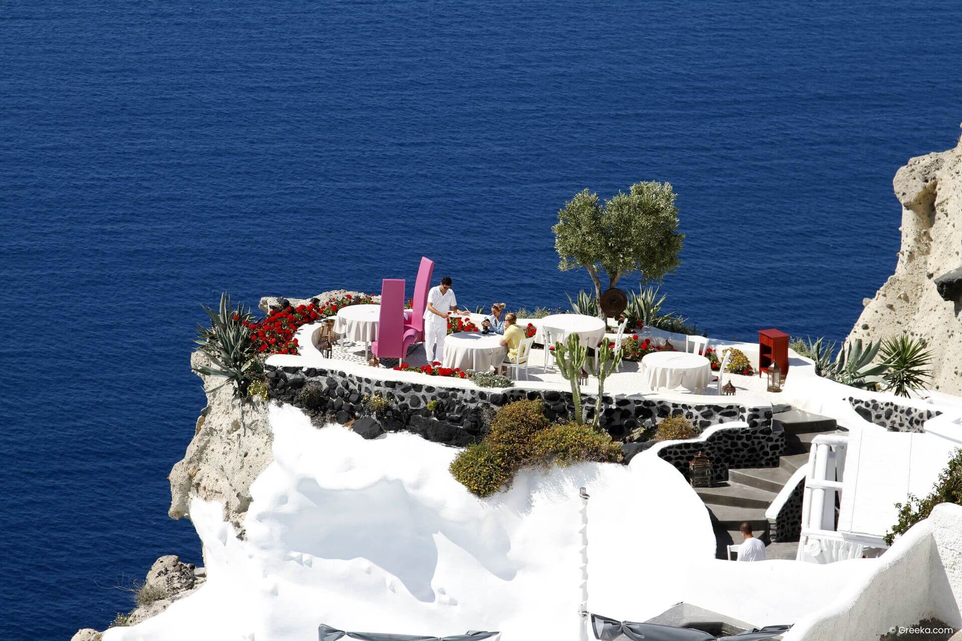 Lunch at Lycabettus restaurant in Santorini, with amazing sea & volcano views