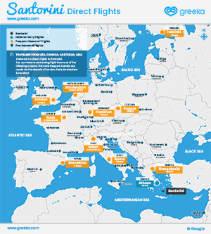 Map of Santorini flights connections
