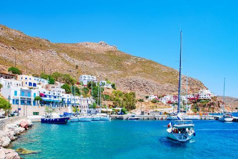 The picturesque harbor of Livadia on Tilos