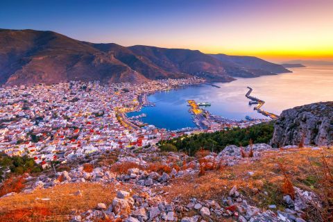 Panoramic view of Kalymnos in sunset time