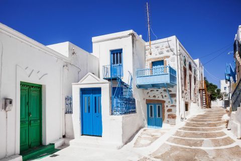 Whitewashed houses with colorful details, Astypalea