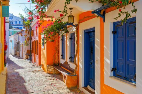 Colorful mansions on Chalki