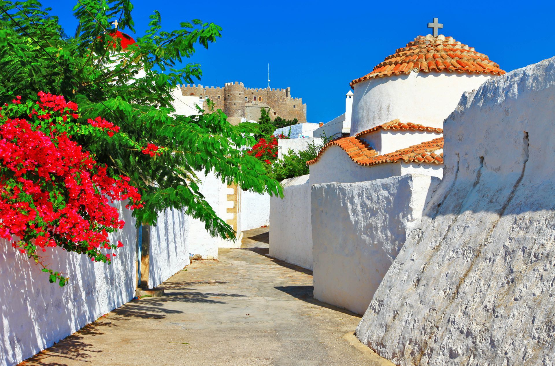 Patmos Greece: The alleys of Chora, the main village