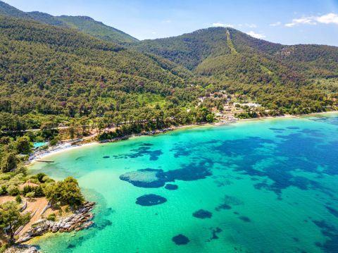 Impressive nature and turquoise waters. Papalimani beach, Thassos.