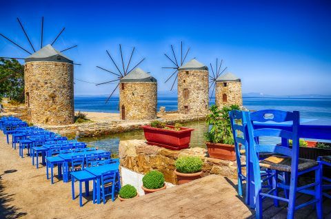 Stone built windmills, Chios.
