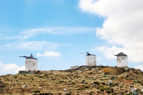 Old windmills in Tripodes village, Naxos
