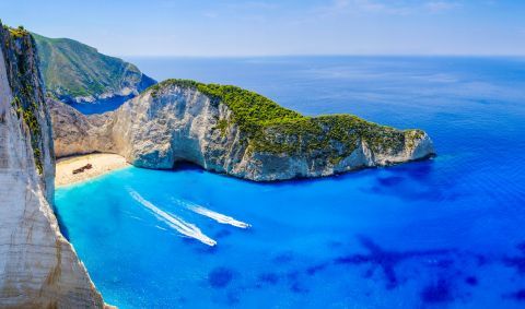 Panoramic view of Navagio bay in Zakynthos