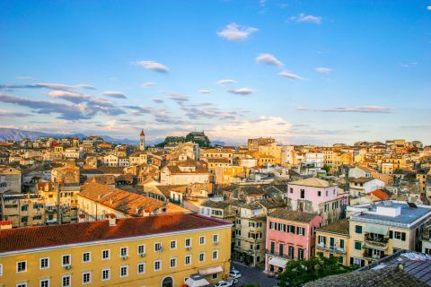 View of Corfu Town. Colorful, imposing buildings.