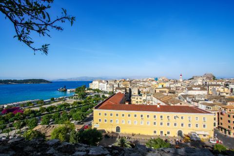 Colorful mansions in Corfu Town.
