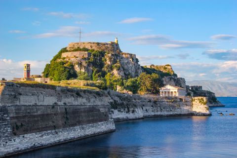 Saint George church and the Old Fortress of Corfu.