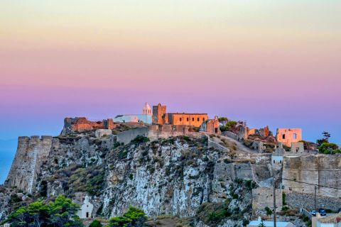 Wonderful view of the Castle of Kythira in sunset time.