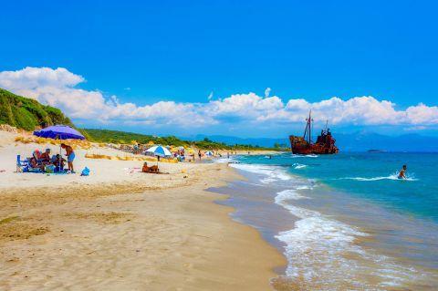 Dimitrios Shipwreck is found on a sandy beach of Gythio