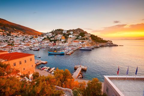 View of Hydra during sunset