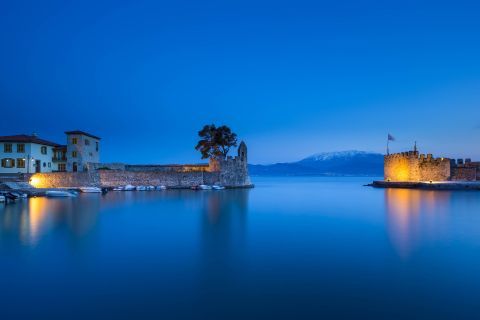 Beautiful view of Nafpaktos in night time.