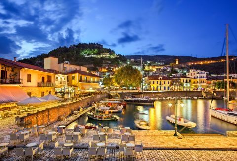 At the harbor of Nafpaktos Town in night time