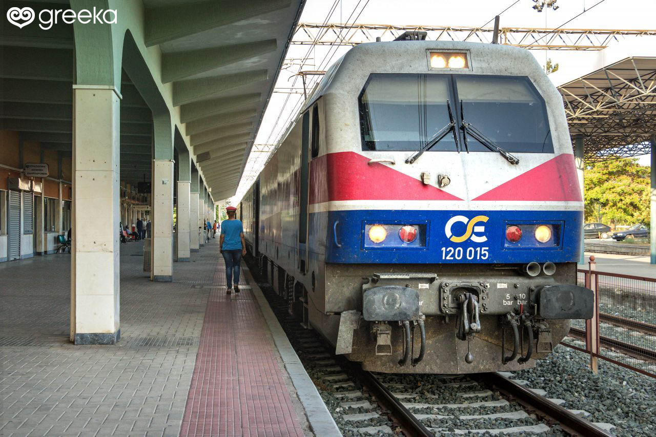 OSE train in the Larisis station of Athens Greece
