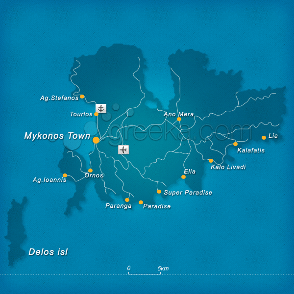 Map of Mykonos island, Greece - Greeka.com