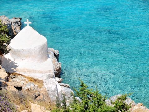 Agios Sozon chapel: The chapel of Agios Sozon overlooking the azure waters of Naxos
