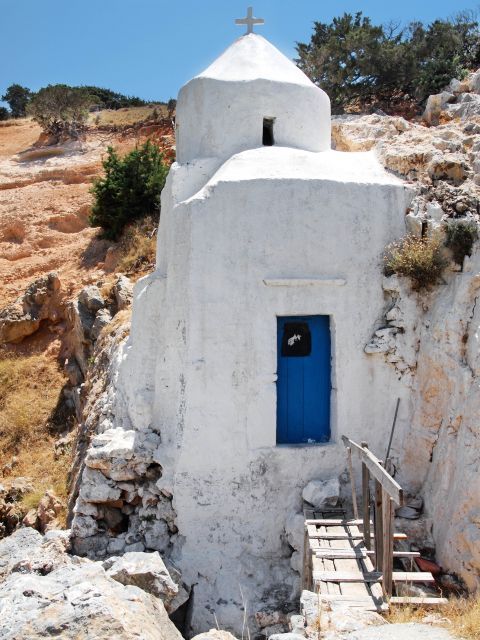 Agios Sozon chapel: The chapel of Agios Sozon is white-colored with a blue door