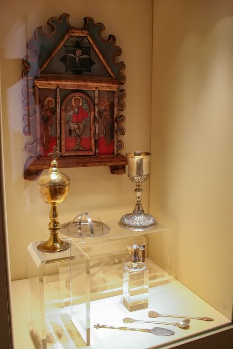 Byzantine Museum: Liturgical vessels and an icon of Jesus Christ