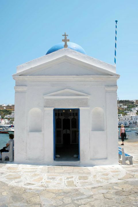 Agios Nikolaos Church: The entrance of the post-Byzantine church of Agios Nikolaos in Mykonos