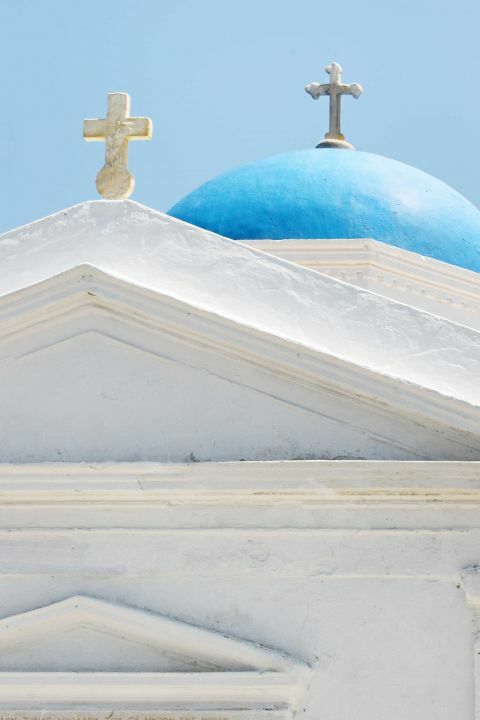 Agios Nikolaos Church: The blue dome of Agios Nikolaos Church in Mykonos