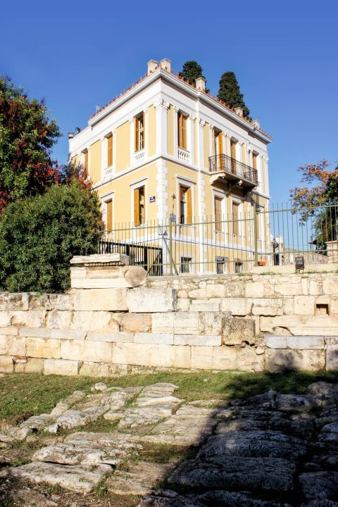 Ancient Agora: View of a neoclassical building from the Ancient Agora