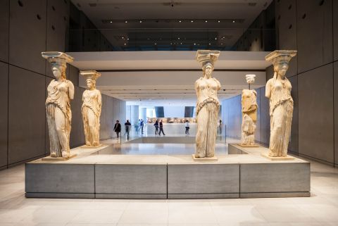 Acropolis Museum: The Caryatids from the Temple of the Erechtheion, exhibited in the New Acropolis Museum