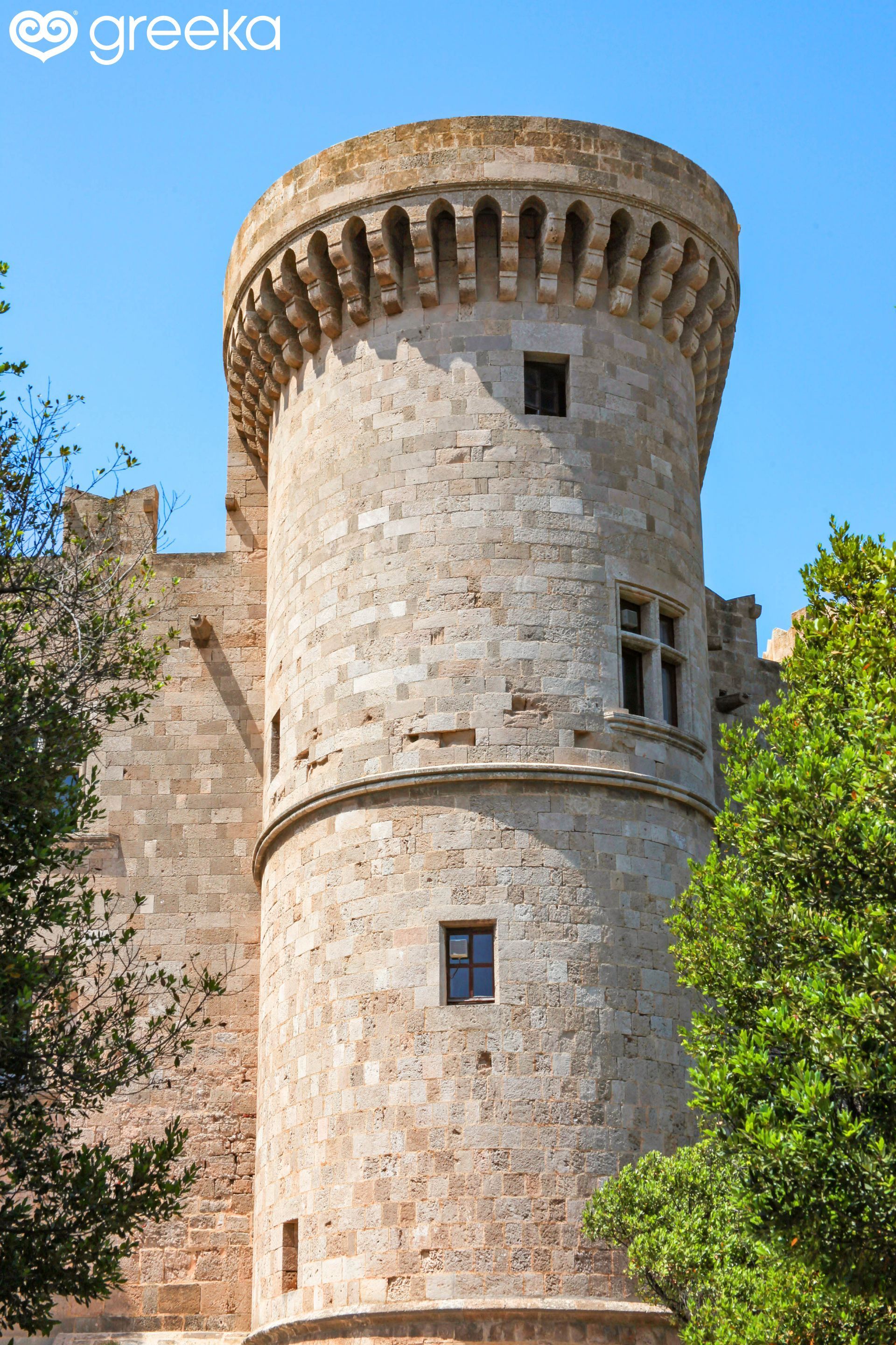 Rhodes, Greece, Grandmaster Palace architecture entry and towers Stock  Photo - Alamy