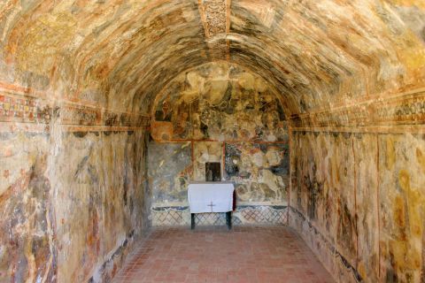 Filerimos Monastery: Old frescoes on walls.