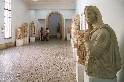 Archaeological Museum: A hall with marble statues. Archaeological Museum of Kos