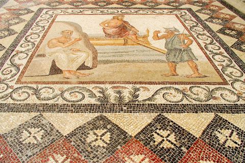 Archaeological Museum: A beautiful mosaic, depicting of the arrival of Asklepios on Kos