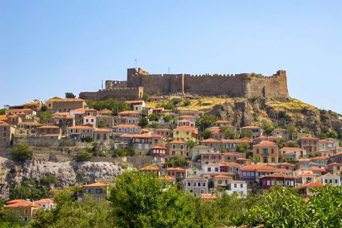 Molyvos Castle: The Castle of Molyvos stands on top of a hill.