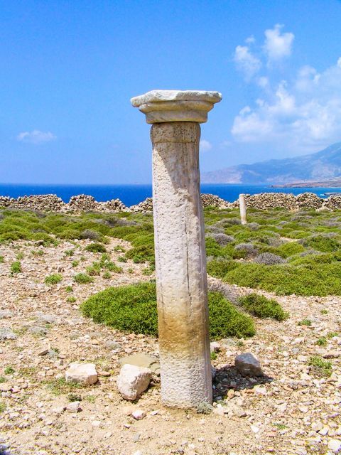 Acropolis of Arkassa: A marble column. The Acropolis of Arkassa.