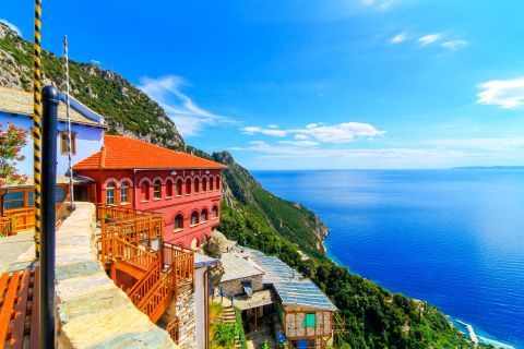 Mount Athos: The Autonomous Monastic State of the Holy Mountain stands on the eastern peninsula of Halkidiki.